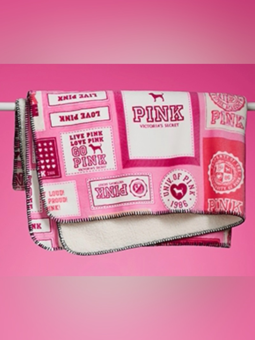 PINK Victoria's Secret Patchwork Logo Throw -  dimensions: 50" × 59.8"
